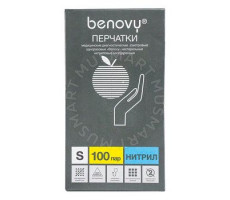 БЕНОВИ ПЕРЧАТКИ СМОТР. НИТРИЛ Н/СТЕР. Н/ОПУДР. Р.S №200 (100 ПАР) [BENOVY]